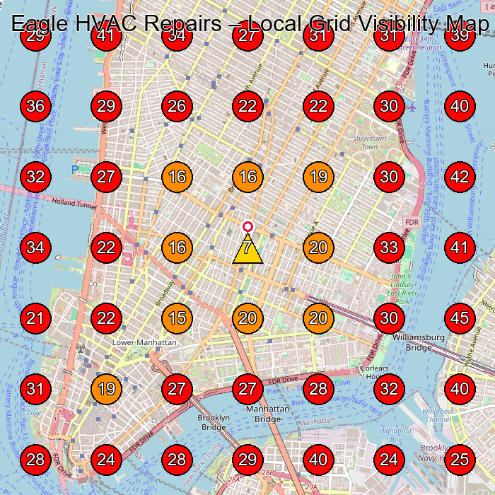 Eagle HVAC Repairs GeoGrid visibility map for Roofing Contractor in New York